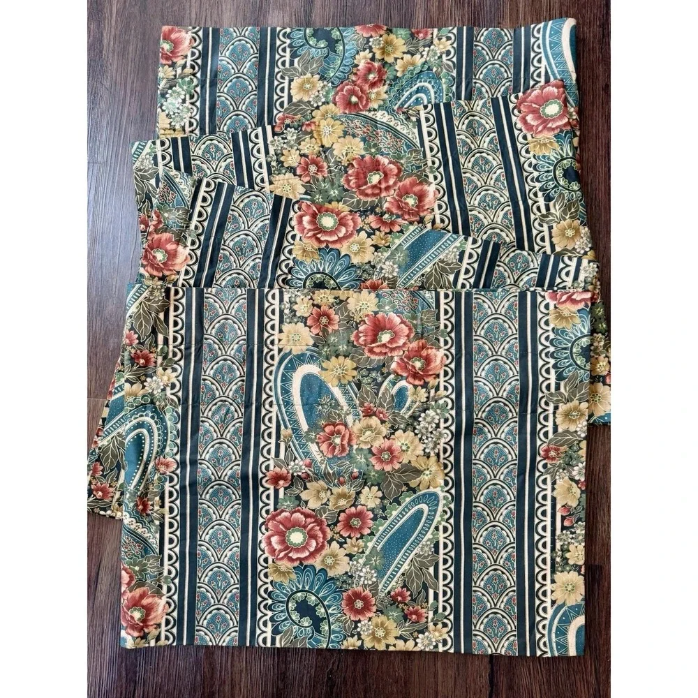 Vtg 4 Croscill REMI Window Valances Spruce Paisley Floral Cotton 84x18